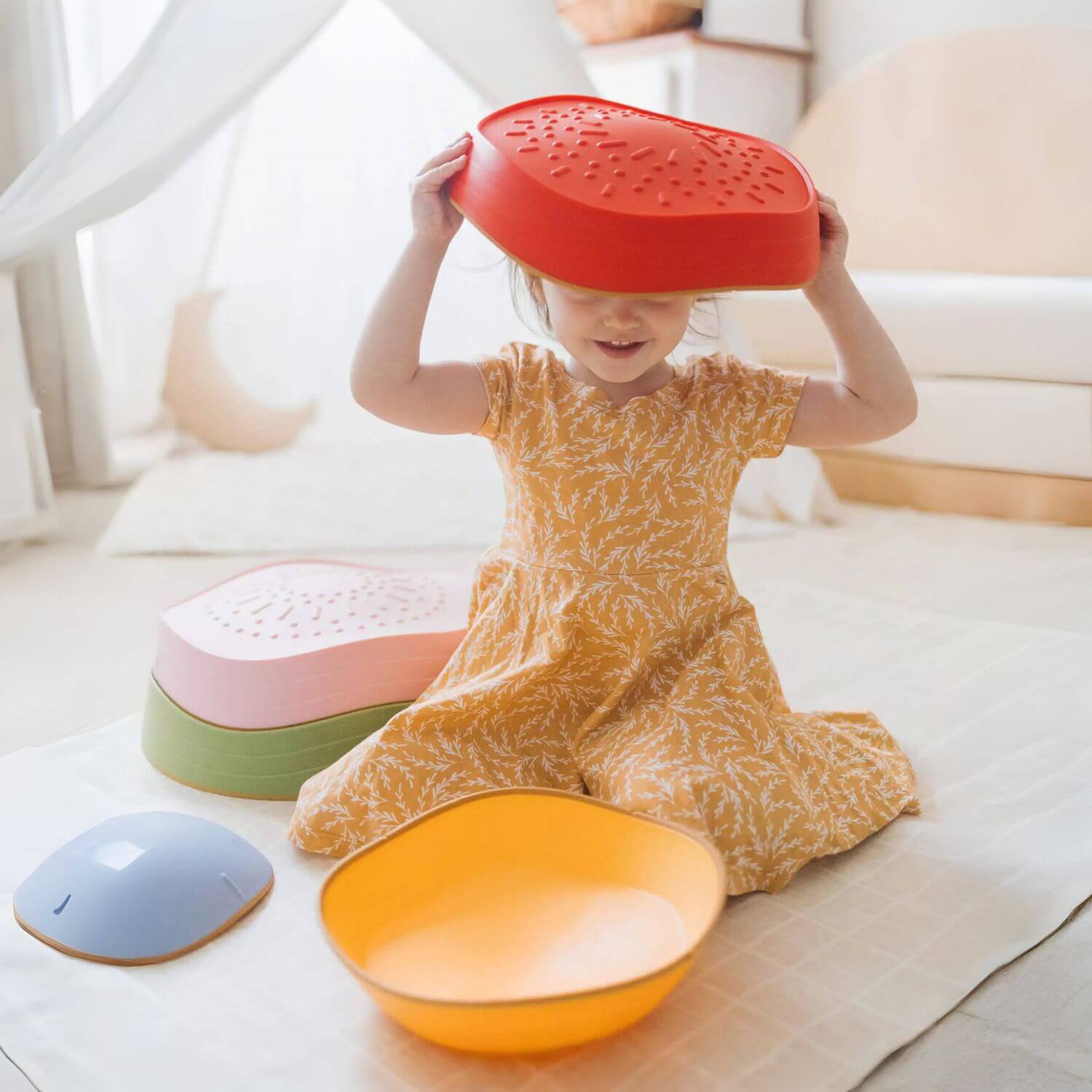 Girl Playing with Tiny Land® Stepping Stones - Vintage Color