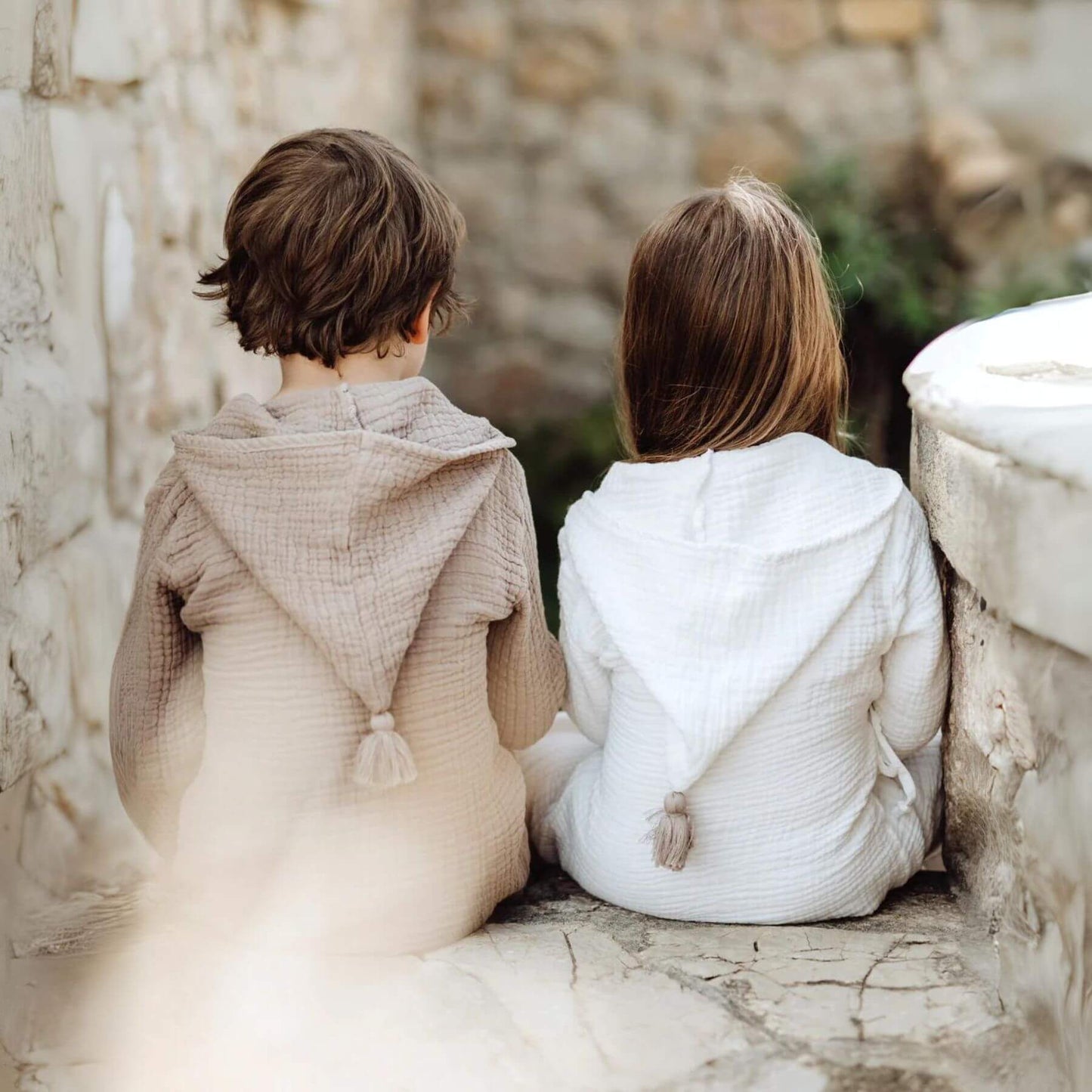 Two Kids Wearing Muslin Bathrobe