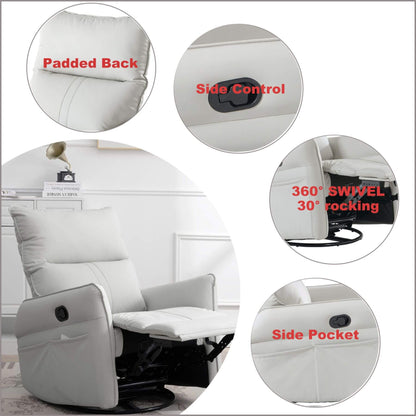 White recliner chair with labeled features on a white background