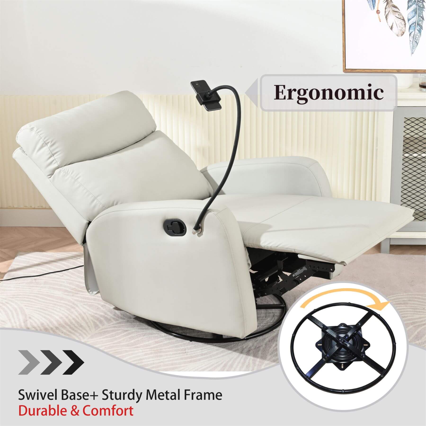 Sunco Swivel Rocker Recliner Chair - Light Gray in a living room setting.