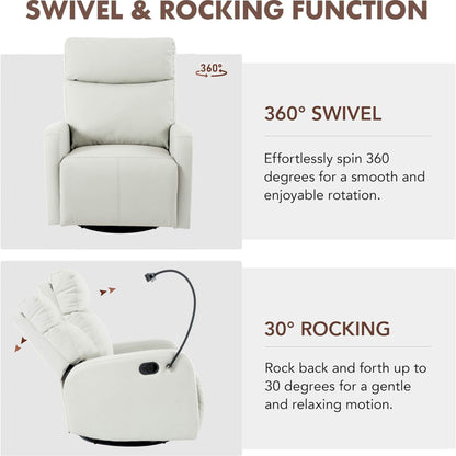 Recliner chair with swivel and rocking functions on a white background