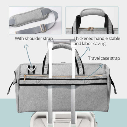 Sunveno 3 in 1 Diaper Travel Tote Bag - Grey with highlighted features on a light blue background