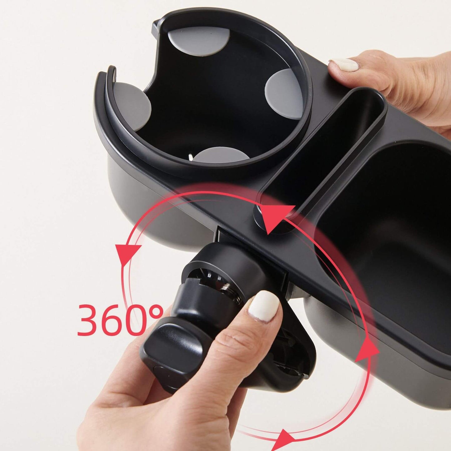 Sunveno 3-in-1 Stroller Cup Holder held by a hand on a white background.