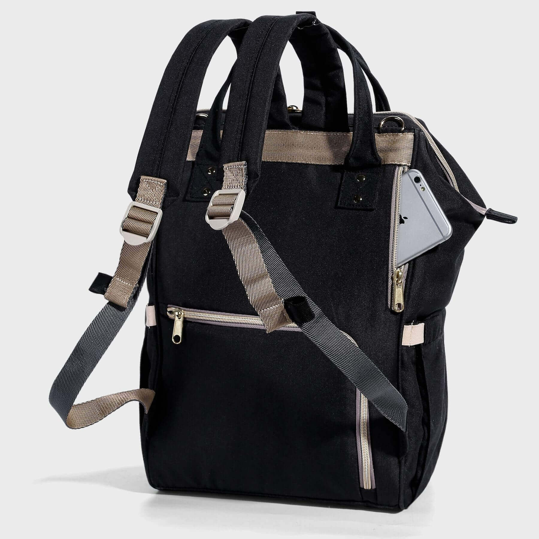 Sunveno Classic Embroidered Diaper Backpack with gray straps on a white background