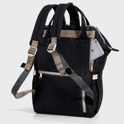 Sunveno Classic Embroidered Diaper Backpack with gray straps on a white background