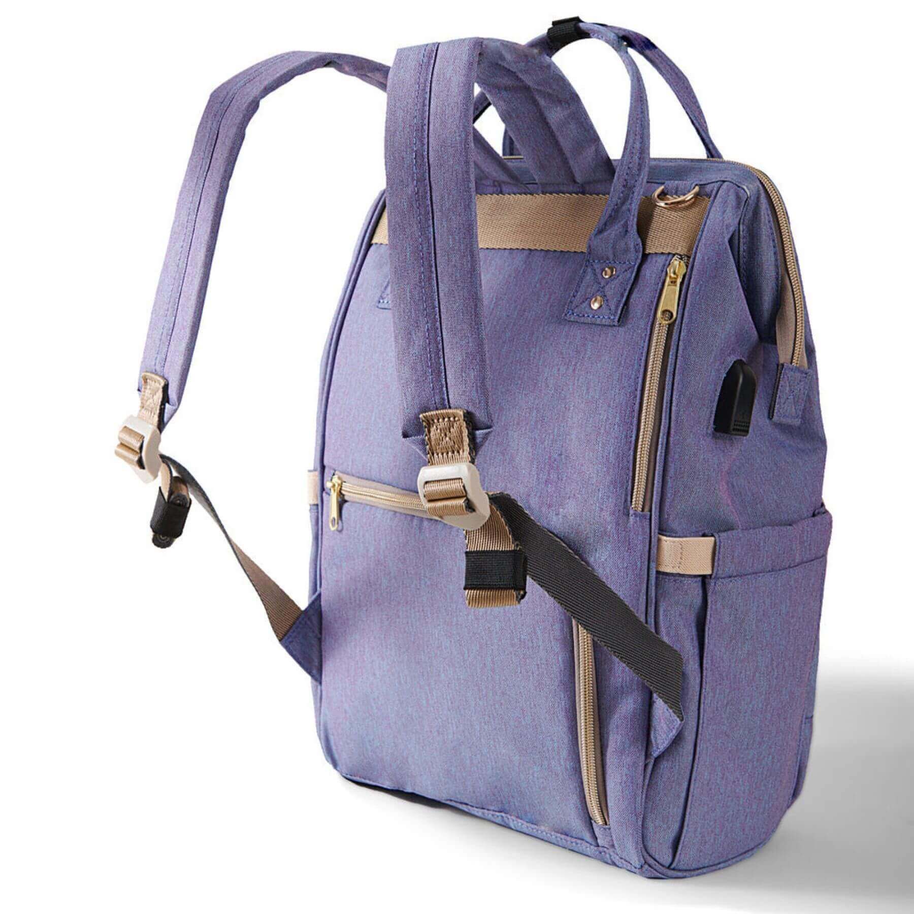 Back View of Sunveno Classic Embroidered Diaper Backpack - Purple Deer