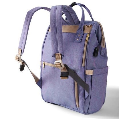 Back View of Sunveno Classic Embroidered Diaper Backpack - Purple Deer