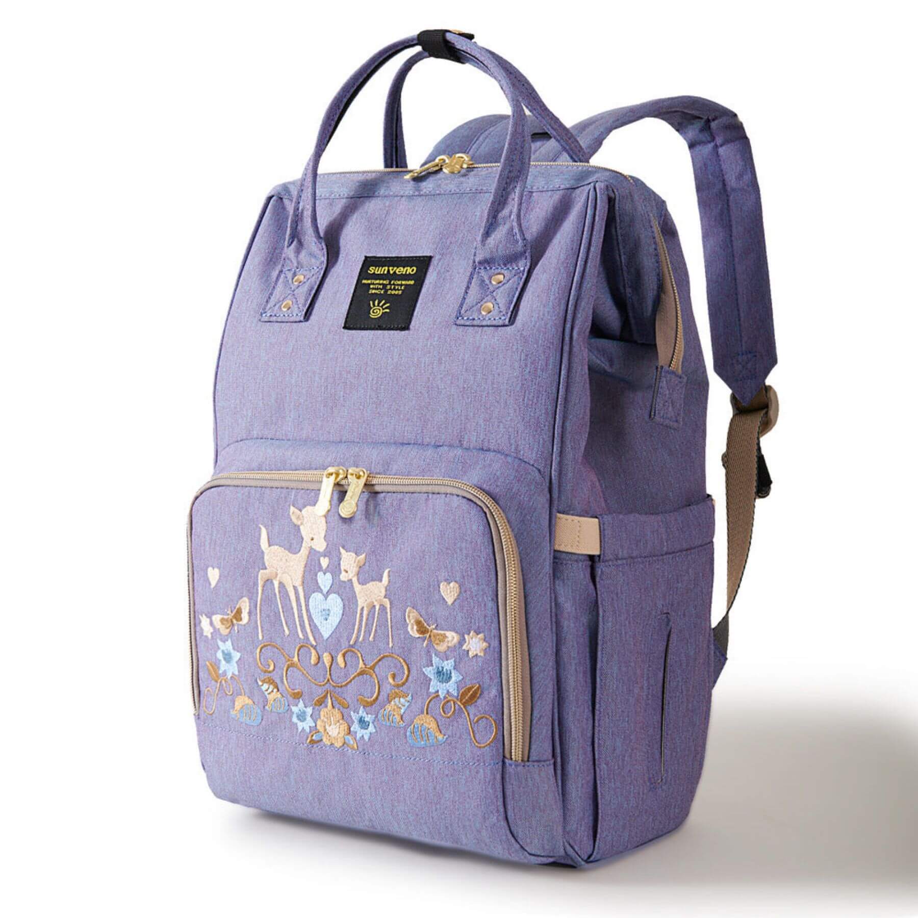 Sunveno Classic Embroidered Diaper Backpack - Purple Deer