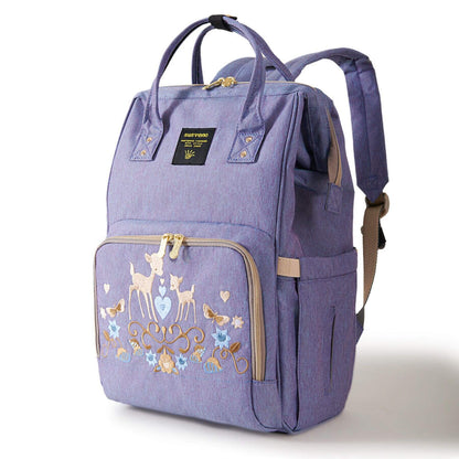 Sunveno Classic Embroidered Diaper Backpack - Purple Deer