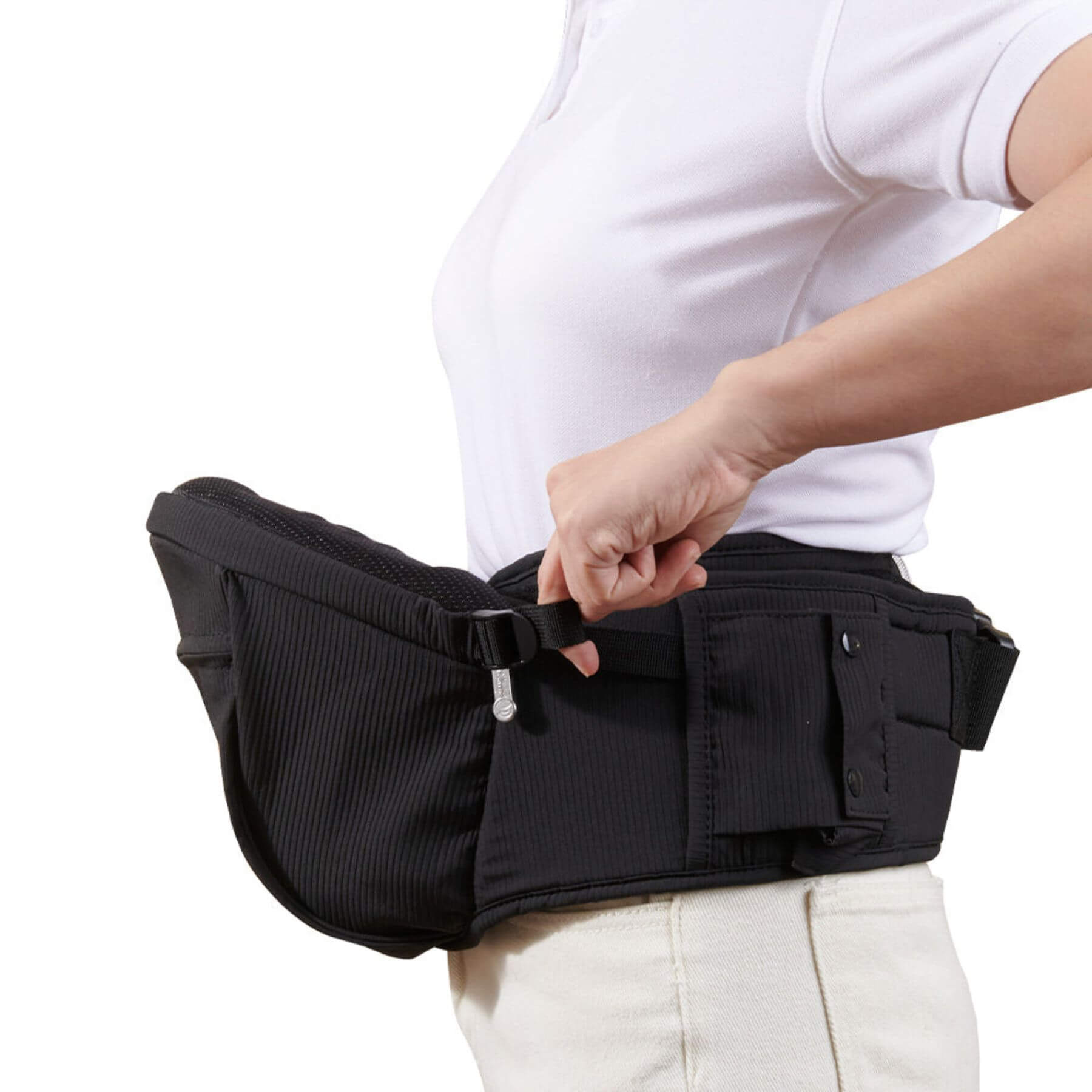 Person wearing Sunveno Easy Hold Baby Hipseat Carrier