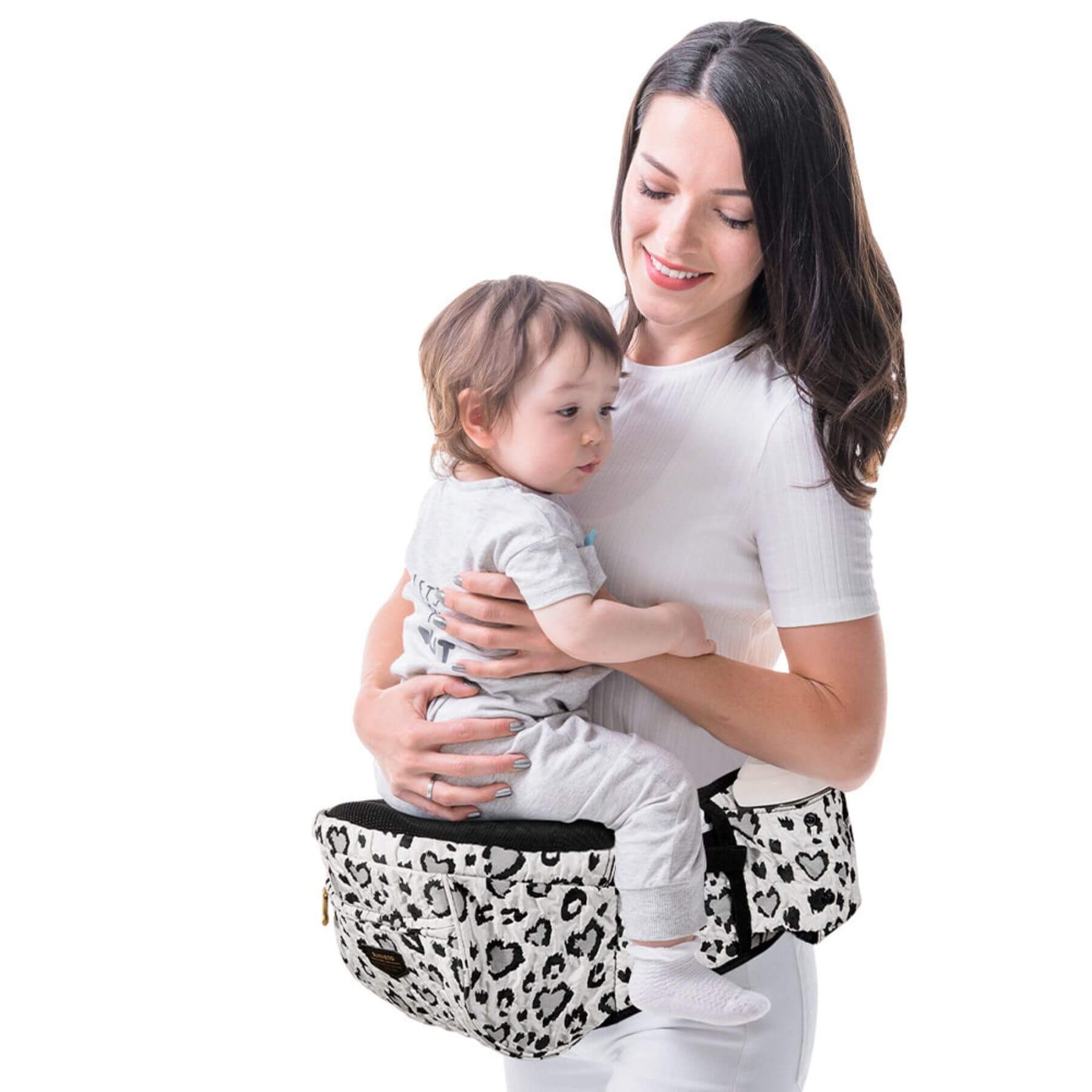 Woman holding a child using Sunveno Easy Hold Baby Hipseat Carrier