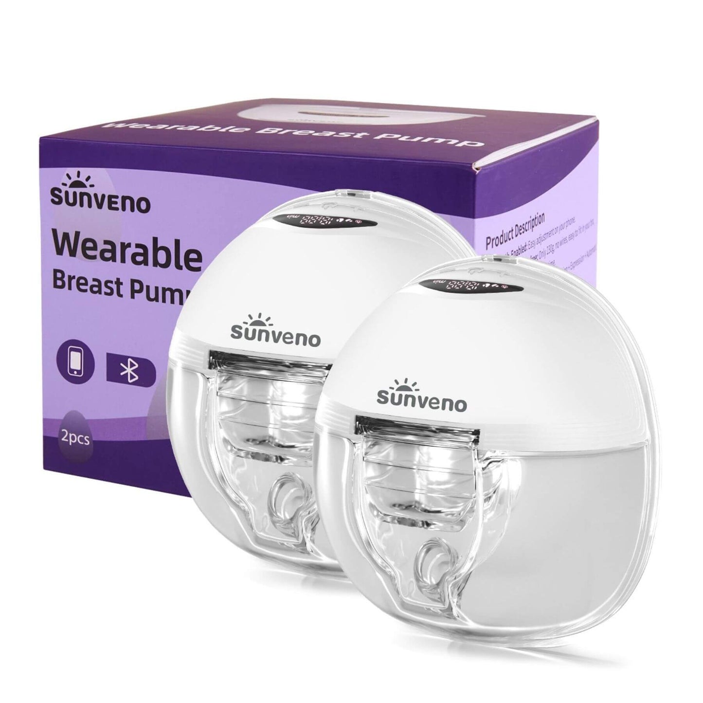 Sunveno wearable breast pump with packaging on a white background