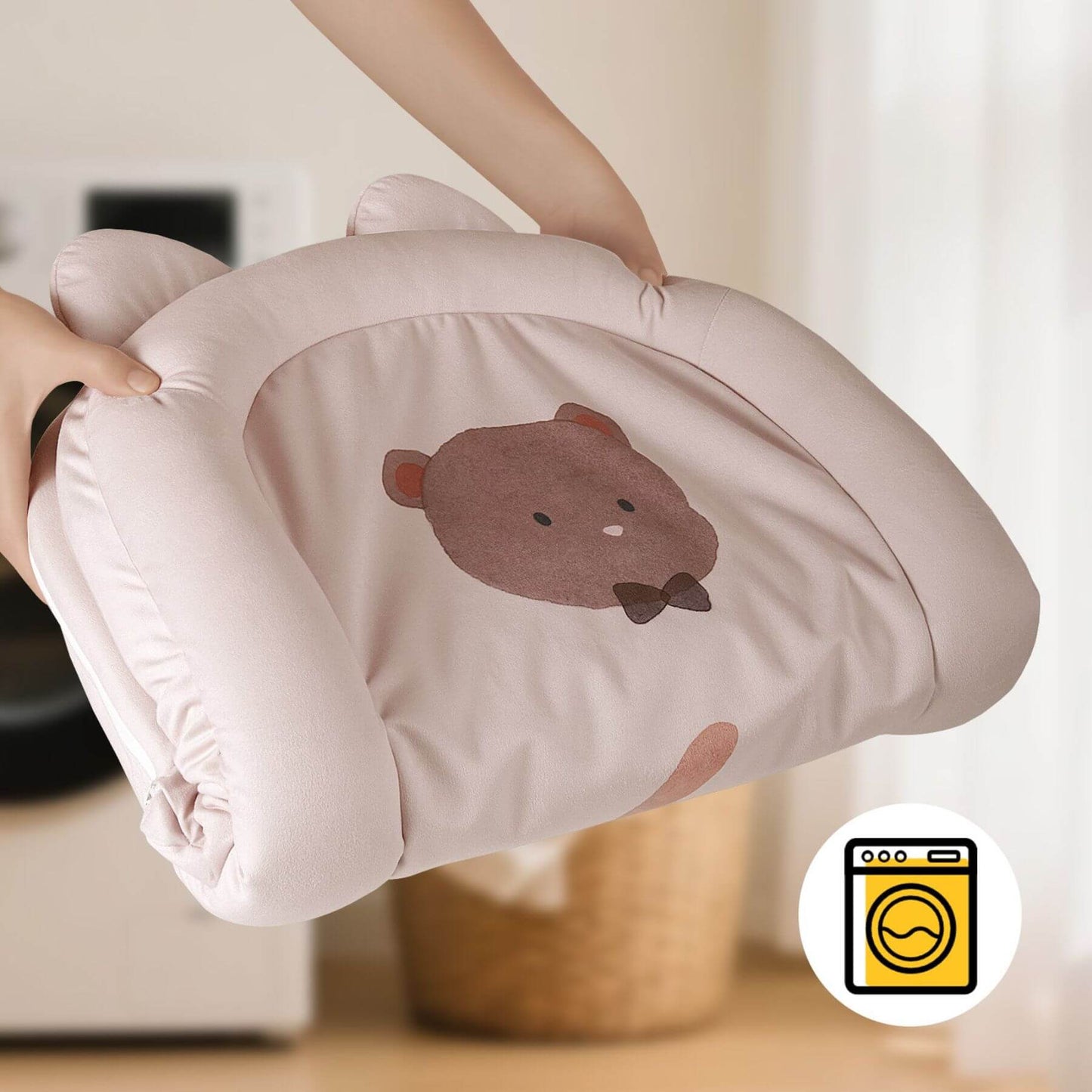 Hands holds Sunveno Baby Lounger for Newborns - Brown