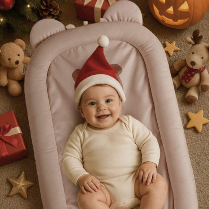 Baby sleeps on Sunveno Baby Lounger for Newborns - Brown