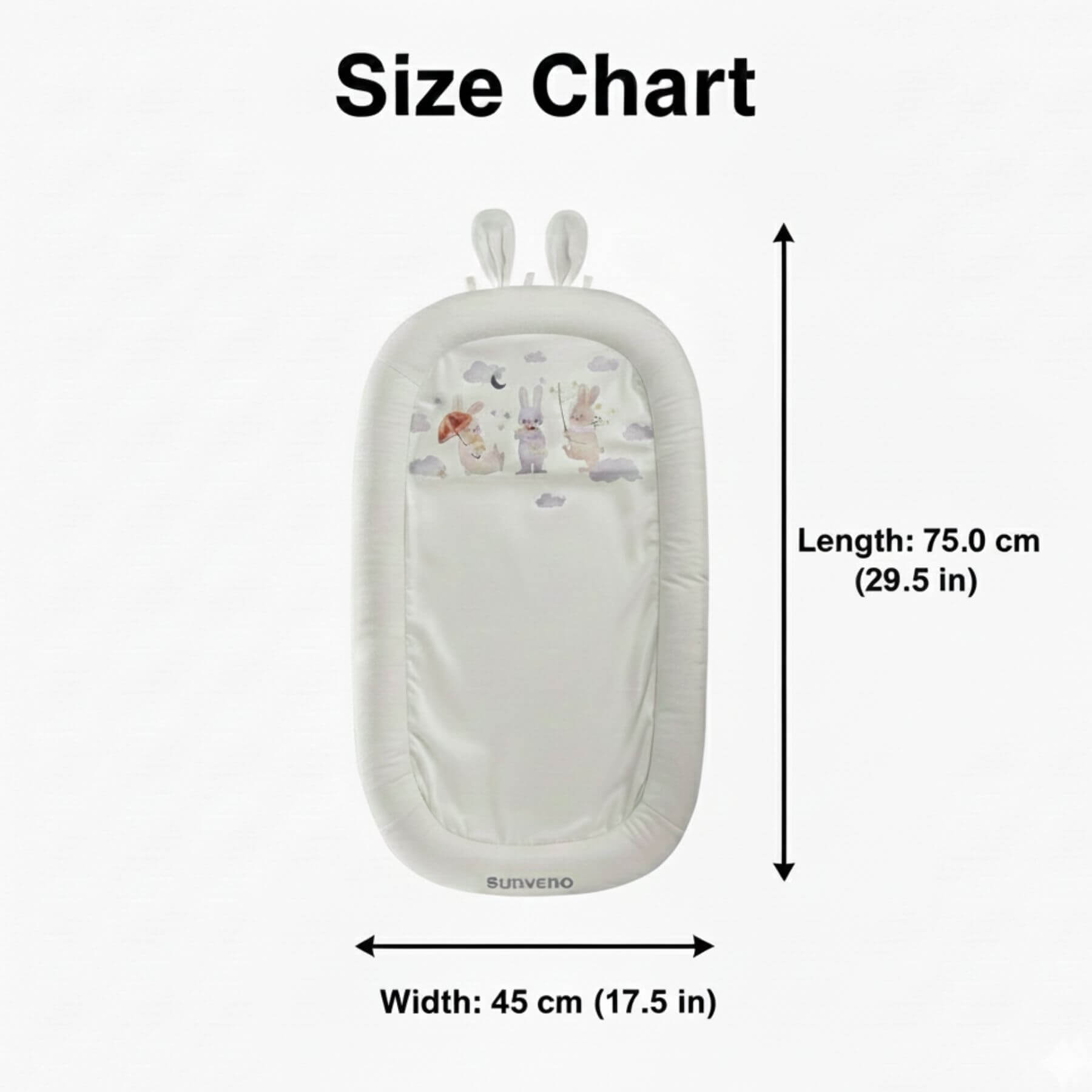 Sunveno Baby Lounger for Newborns - White with dimensions
