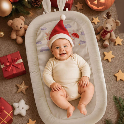 Baby lying on Sunveno Baby Lounger for Newborns - White