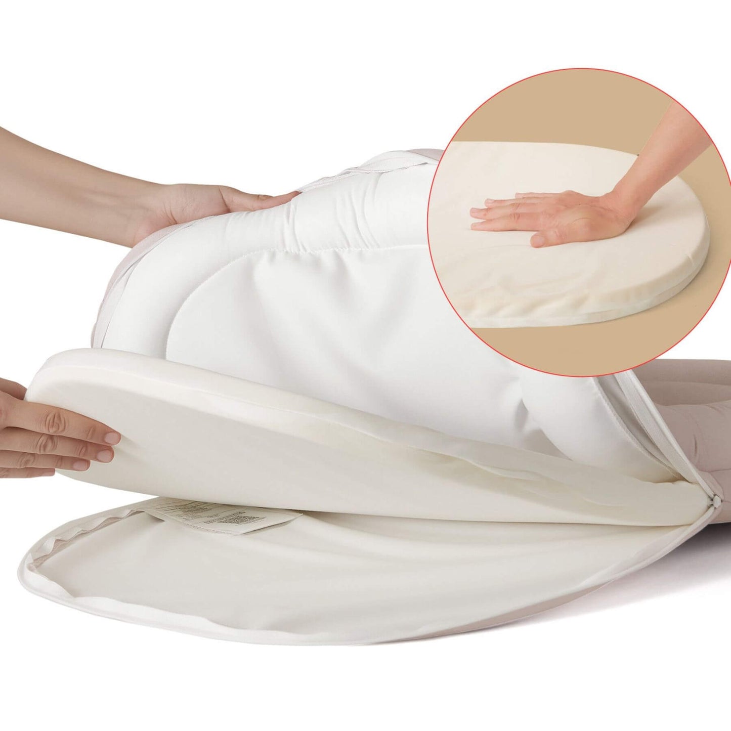 Hand handling Sunveno Baby Lounger for Newborns - White