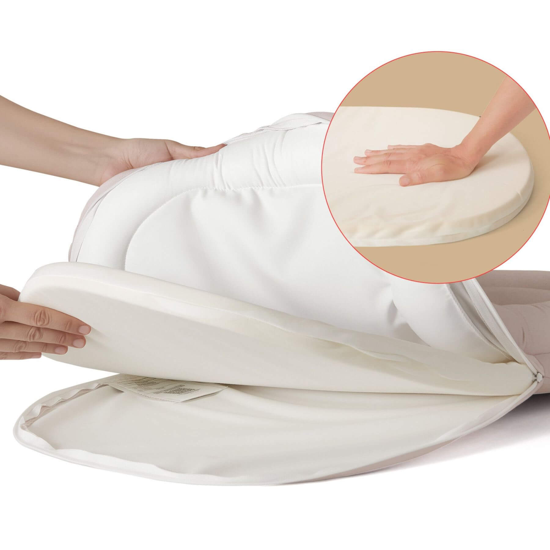 Hand handling Sunveno Baby Lounger for Newborns - White