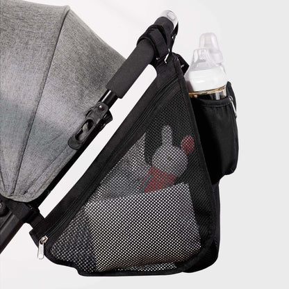 Sunveno Mesh Stroller Organizer 2 Piece Set attached to a stroller