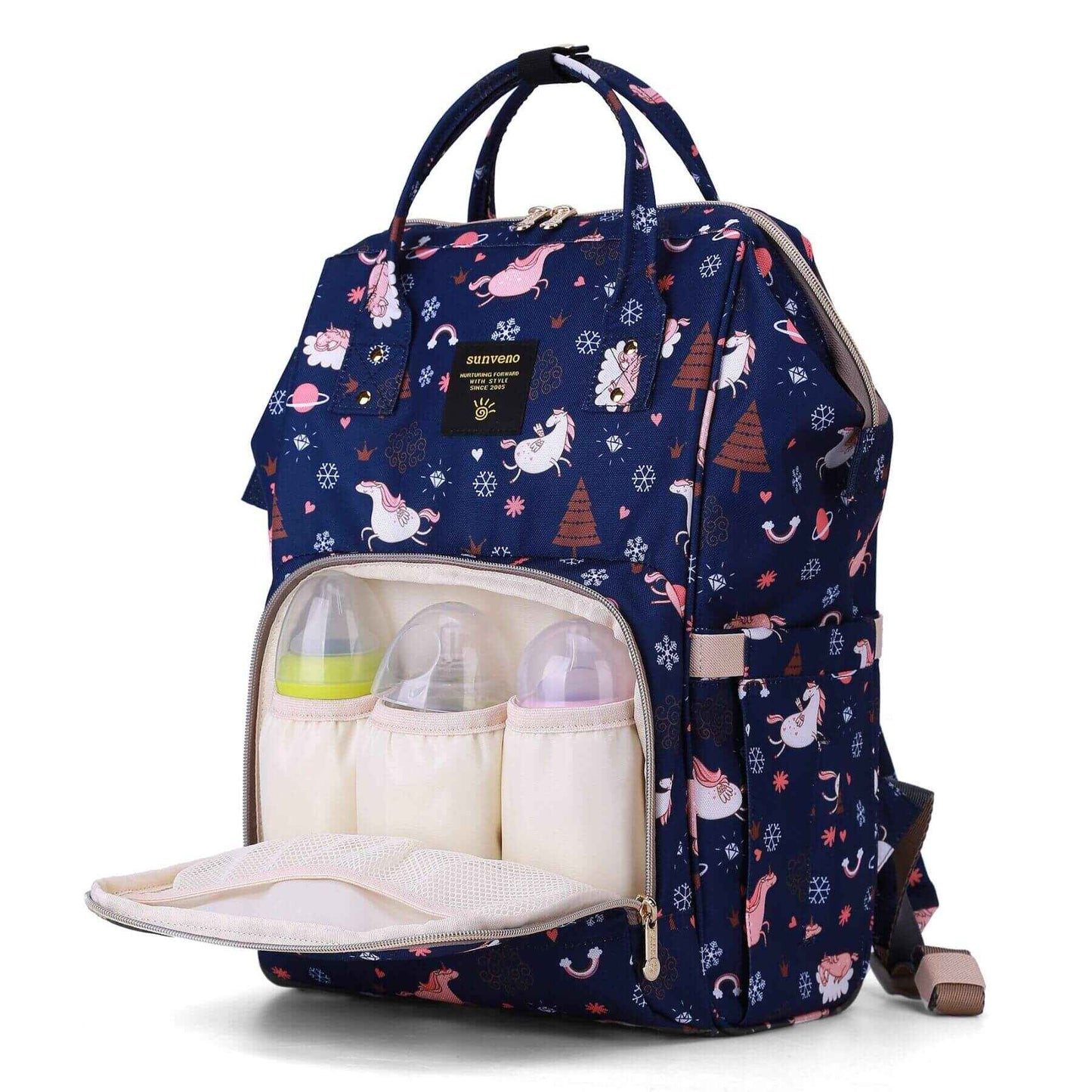 Sunveno Timeless Baby Diaper Backpack - Navy Unicorn with 3 bottles