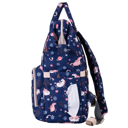 Side View of Sunveno Timeless Baby Diaper Backpack - Navy Unicorn