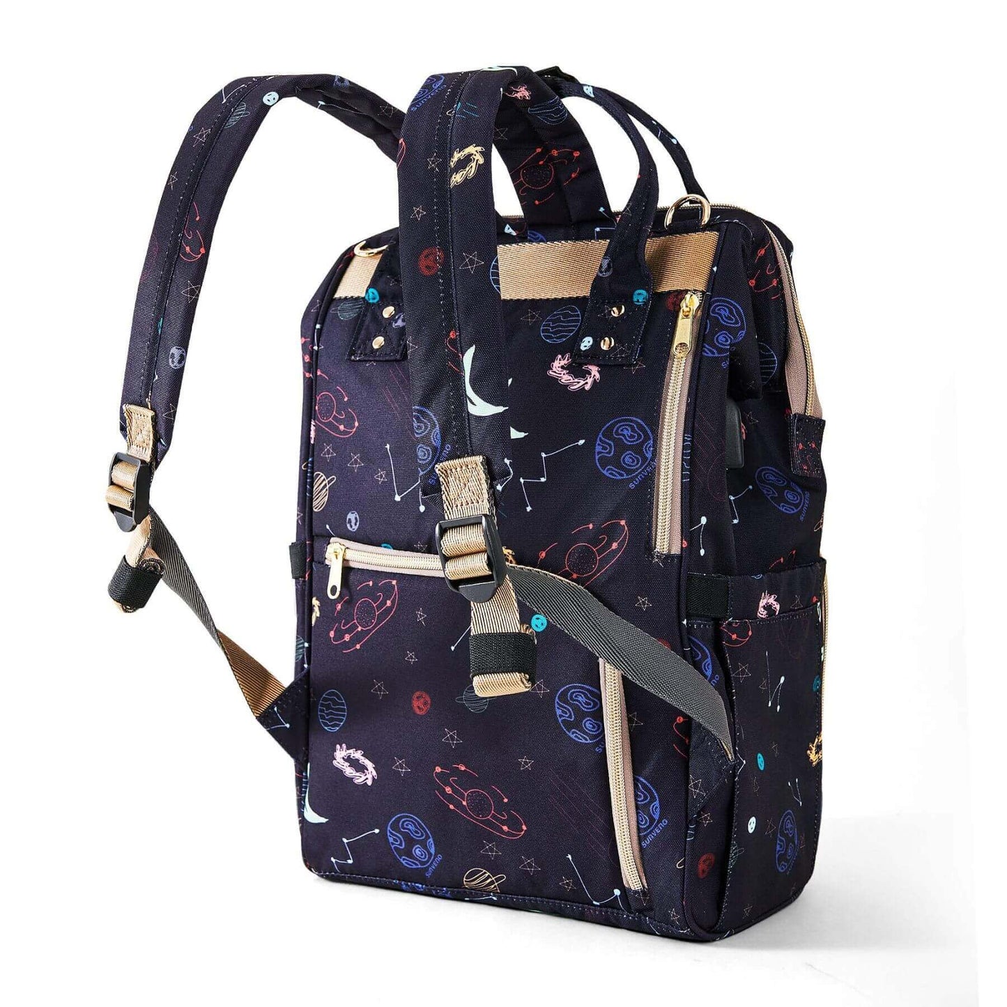 Back view of Sunveno Timeless Baby Diaper Backpack - Night Sky