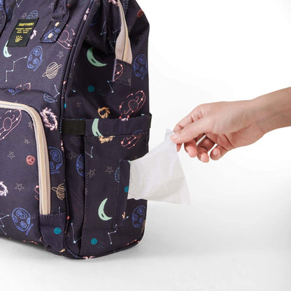 Hand reaching tissue in Sunveno Timeless Baby Diaper Backpack - Night Sky