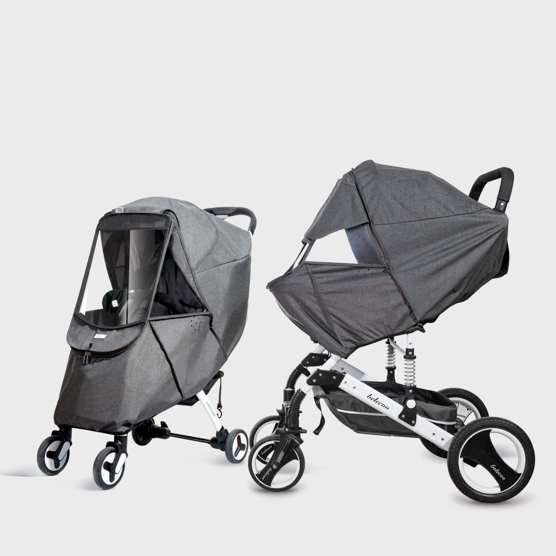 Sunveno Universal Stroller Cover Gray on two strollers