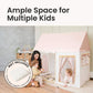 Children playing inside Tiny Land® Sweet Citrus Kid's Play Tent - Creamy white/pink with a woman sitting nearby, text 'Ample Space for Multiple Kids' and 'Mat Included' visible.