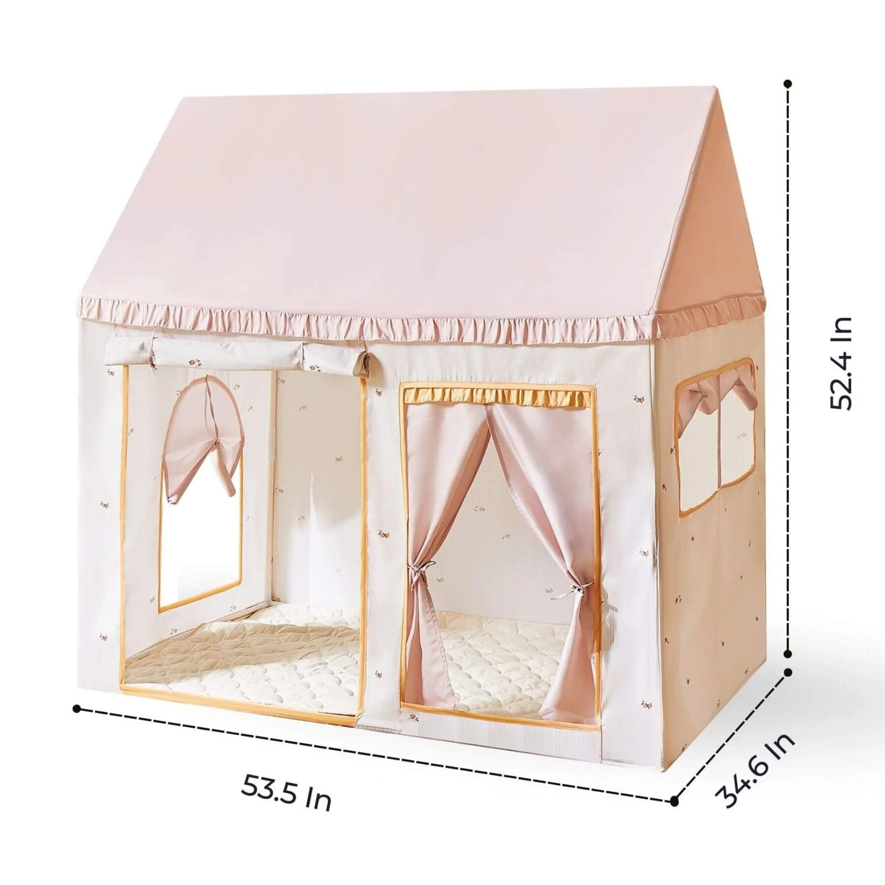 Tiny Land® Sweet Citrus Kid's Play Tent - Creamy white/pink, dimensions displayed.