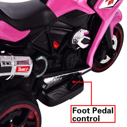 Tamco 12V Kids Electric Ride On Motorcycle - Pink with a foot pedal control highlighted