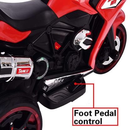 Tamco 12V Kids Electric Ride On Motorcycle - Red with a foot pedal control highlighted