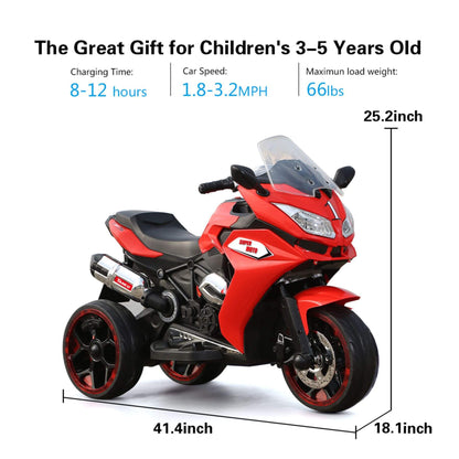 Tamco 12V Kids Electric Ride On Motorcycle - Red with specifications on a white background