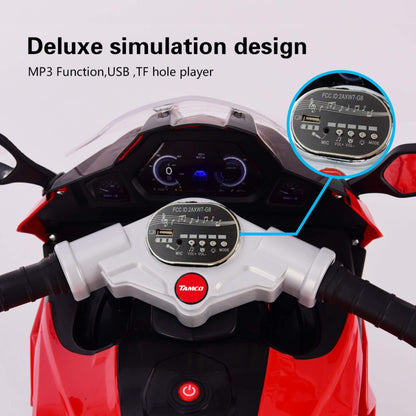 Deluxe simulation design of a toy motorcycle with MP3 function, USB, and TF hole player on a white background.