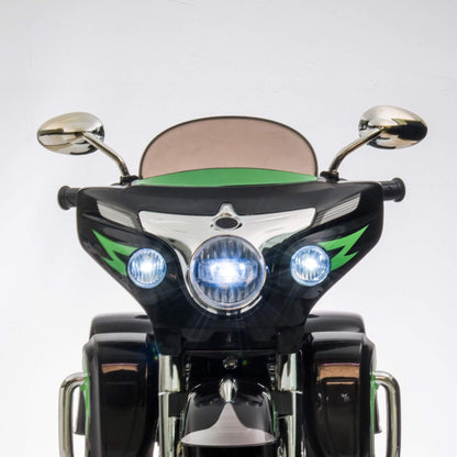 Motorcycle front with headlights on a white background