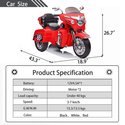 Tamco 12V Kids Electric Ride On Motorcycle - Red with specification list