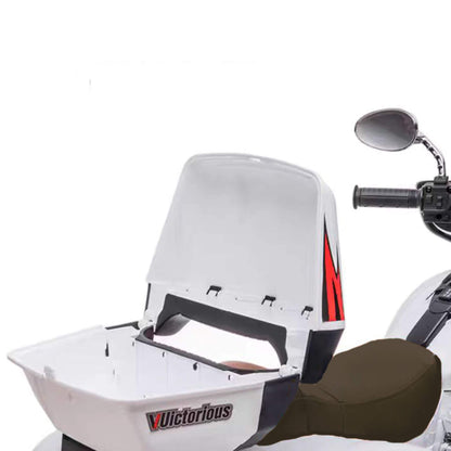 Close-up of Tamco 12V Kids Electric Ride On Motorcycle - White