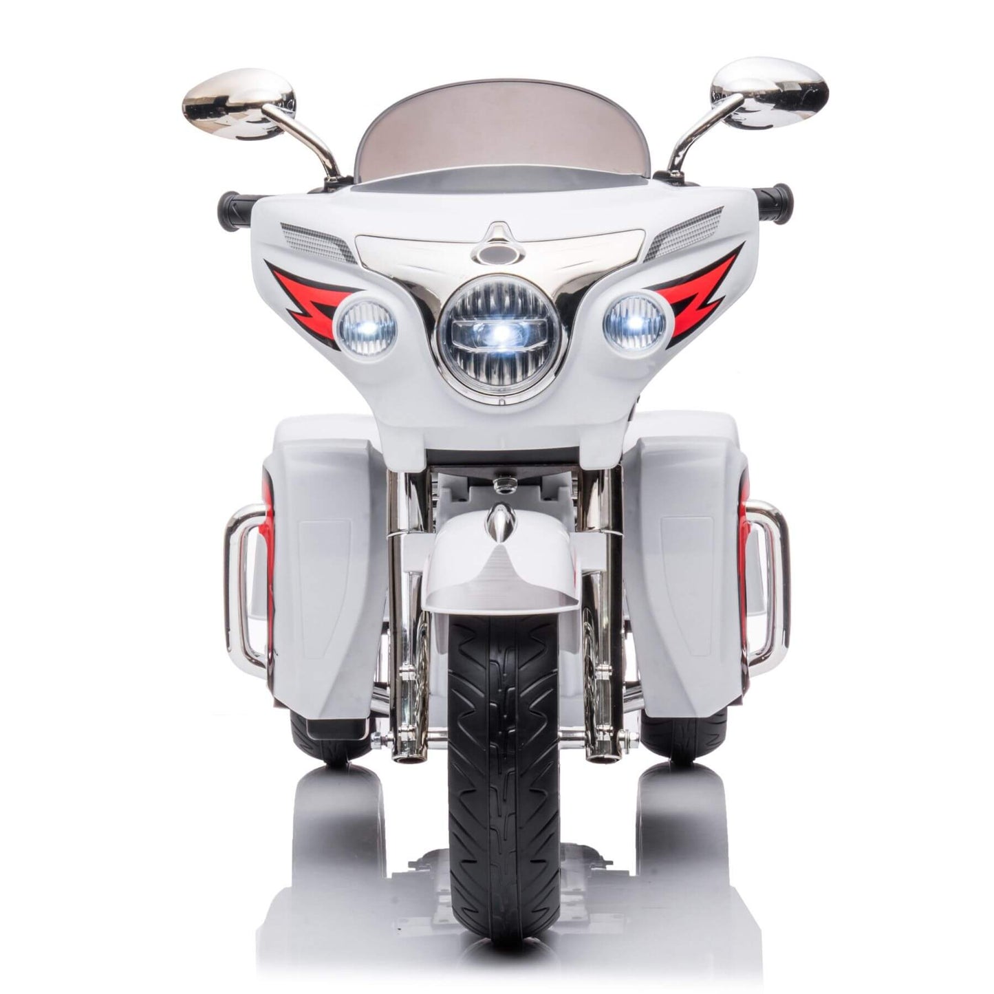 Front view of Tamco 12V Kids Electric Ride On Motorcycle - White