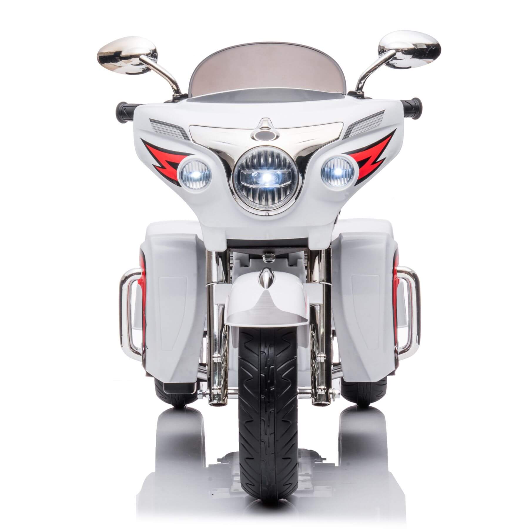 Front view of Tamco 12V Kids Electric Ride On Motorcycle - White