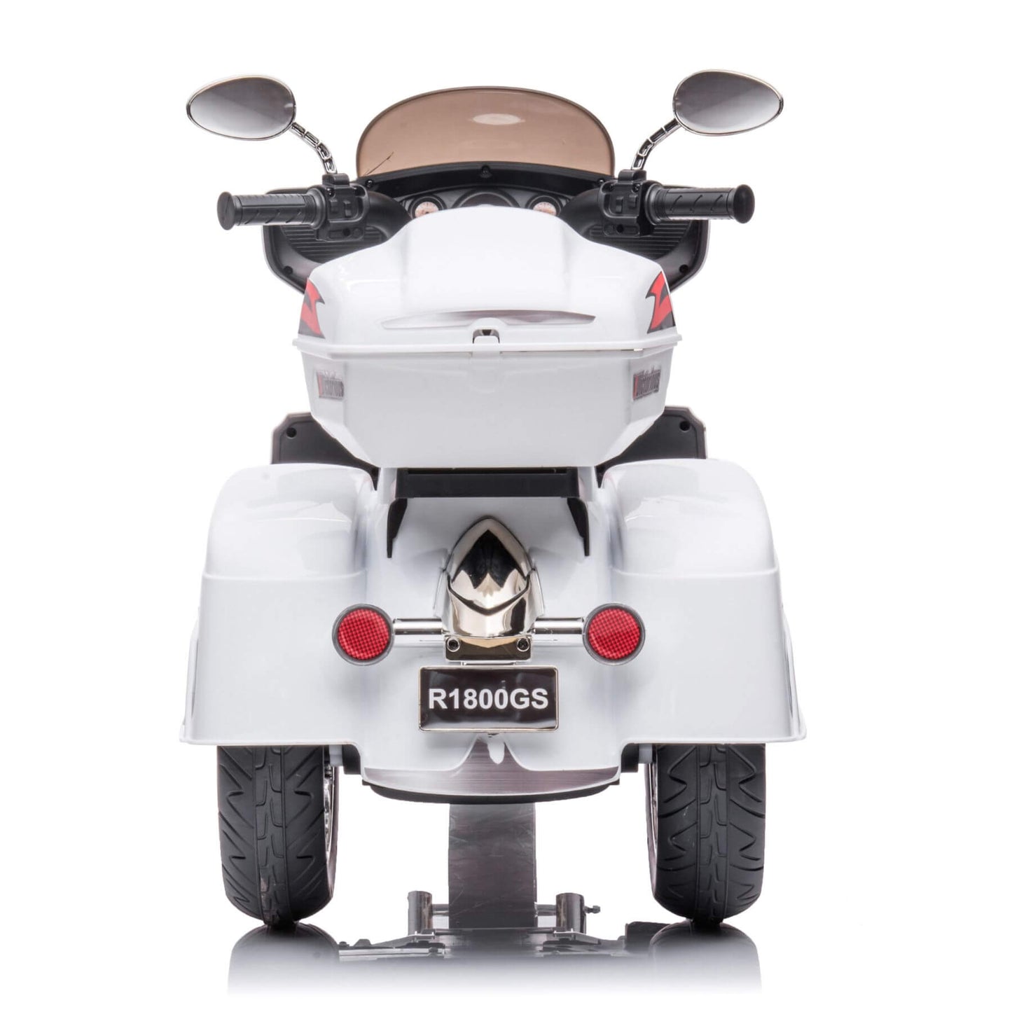 Back view of Tamco 12V Kids Electric Ride On Motorcycle - White