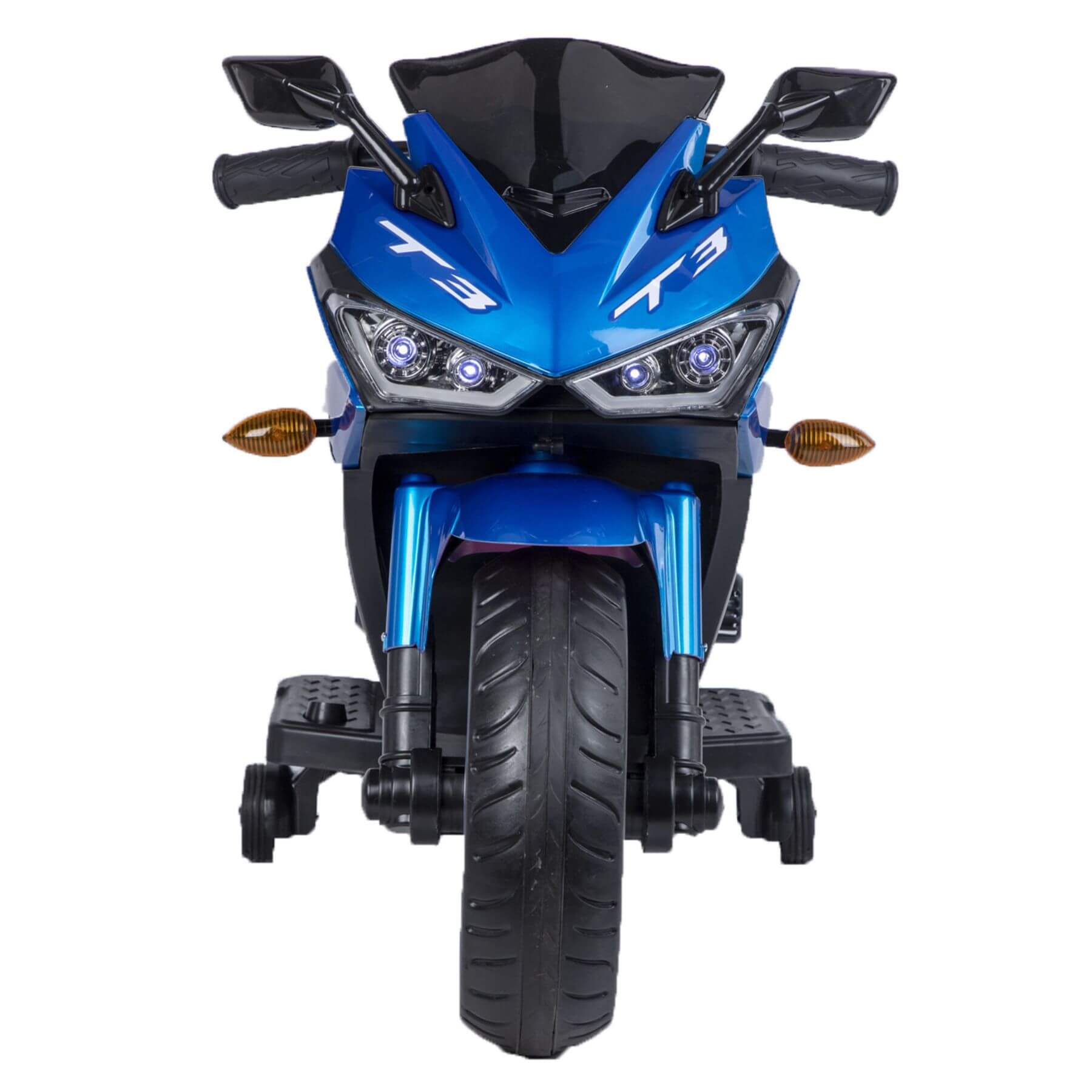 Front view of Tamco Kids 12V Motorcycle with Training Wheels - Blue