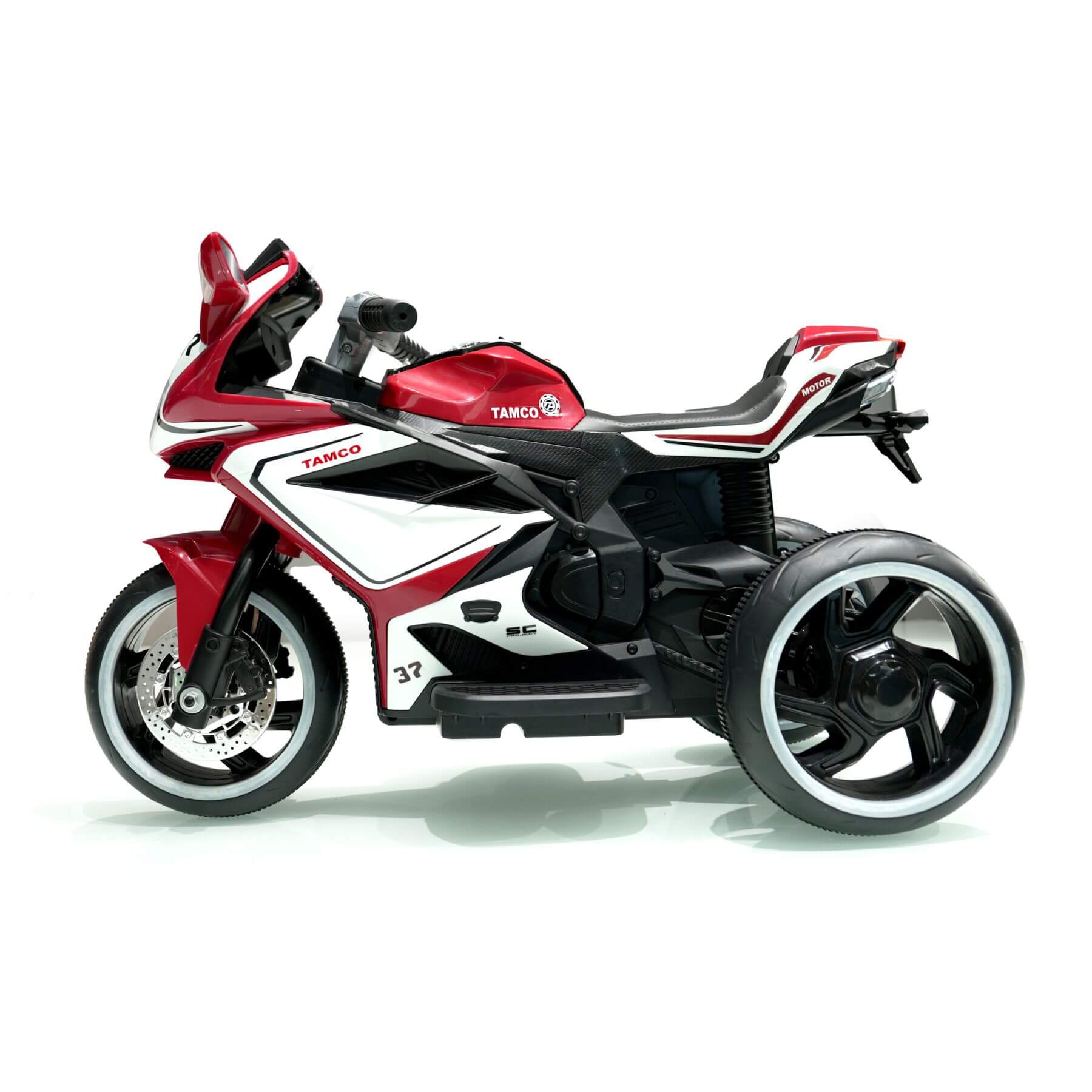 Side view of Tamco 6V Kids Electric Motorcycle - Red