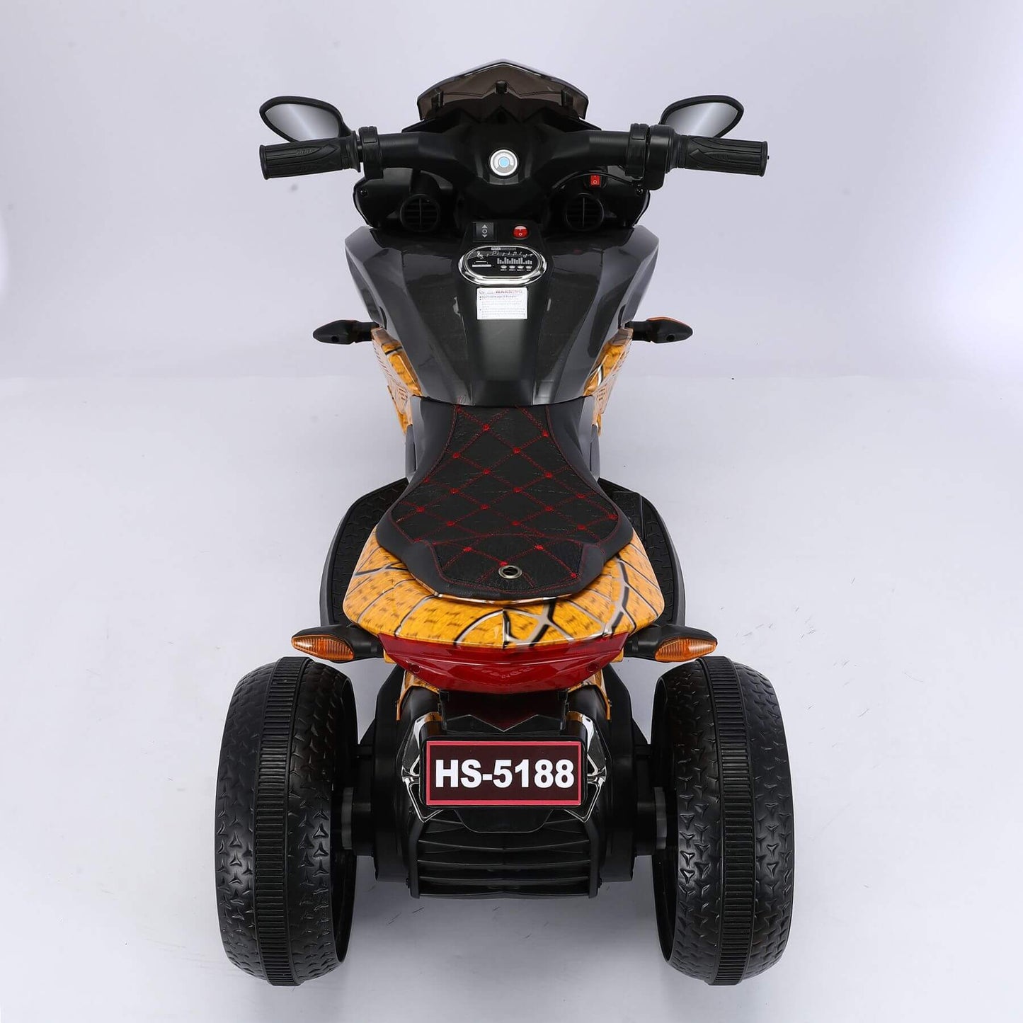 Back view of Tamco Kids Motorcycle Ride-On 3-Wheels Motorbike - Yellow