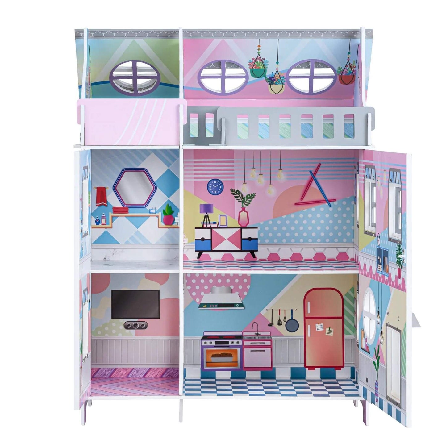 Teamson Kids Sunroom Dollhouse Multicolor w/ Doors Open