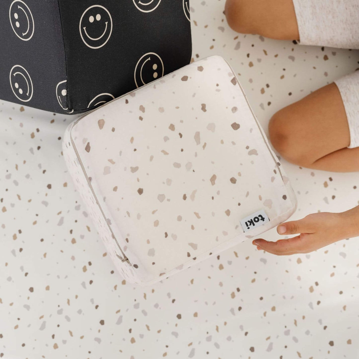 Toki Kids Terrazzo Chalk Play Cube on play mat