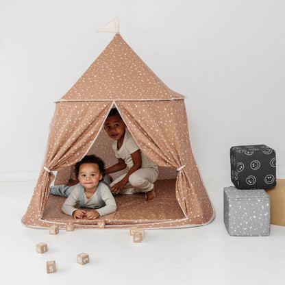 Kids playing inside Toki Kids Terrazzo Clay Play Tent
