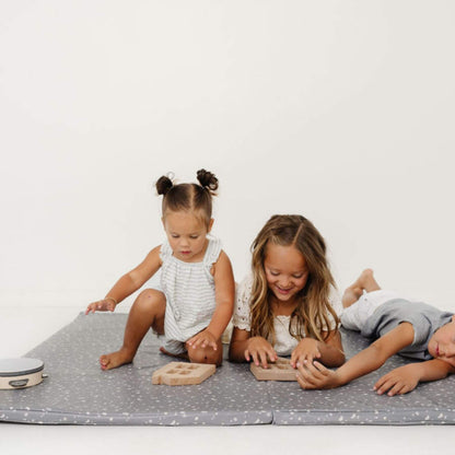 Kids Playing on Toki Kids Terrazzo Slate Vegan Leather Mat
