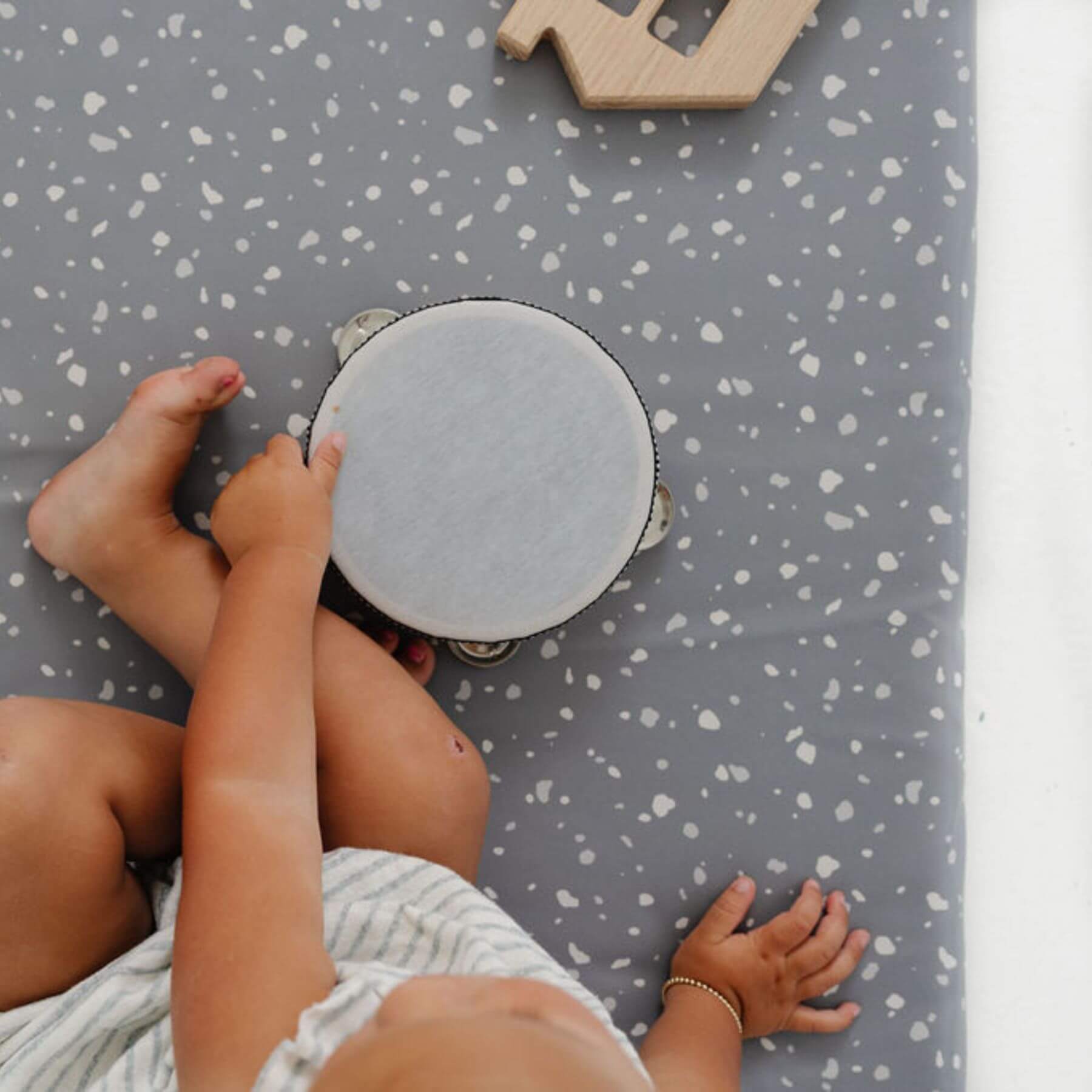 Close-up of Toki Kids Terrazzo Slate Vegan Leather Mat