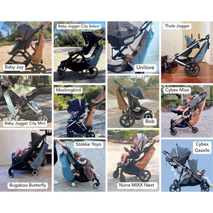 Collage of various strollers with brand names displayed below each.