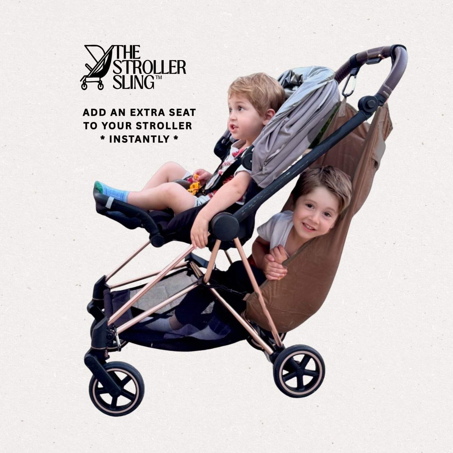 Stroller with The Stroller Sling for two children on a light background